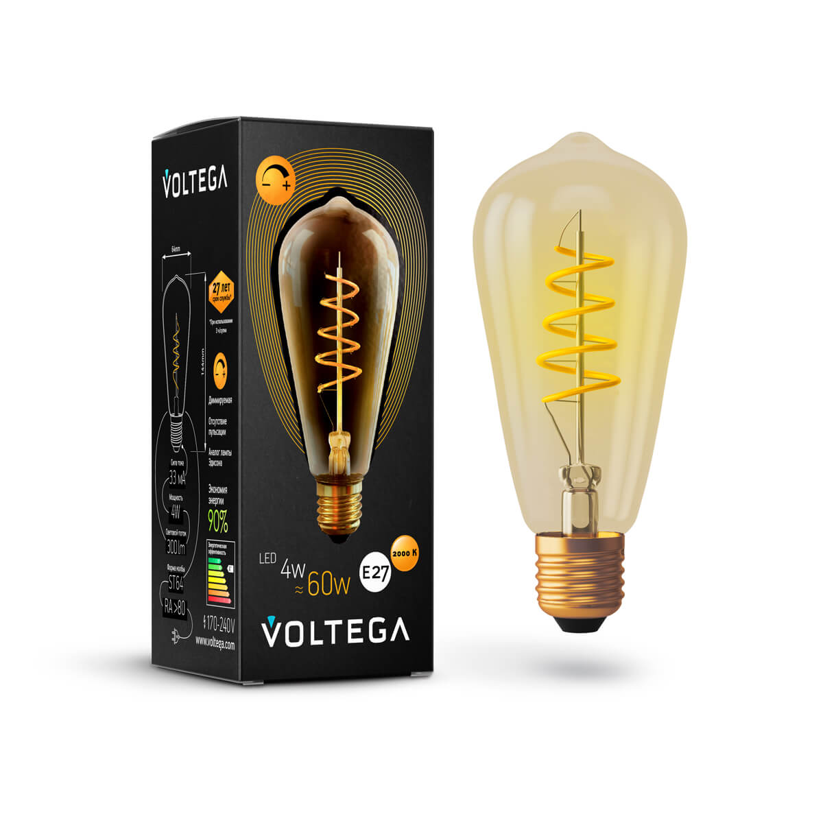 Светодиодная лампа Voltega Loft Led ST64 4W 2800K E27 DIM 7077