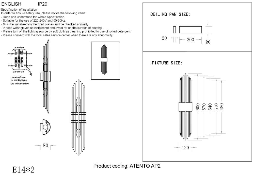 Бра Crystal Lux Atento AP2 Brass/Transparente