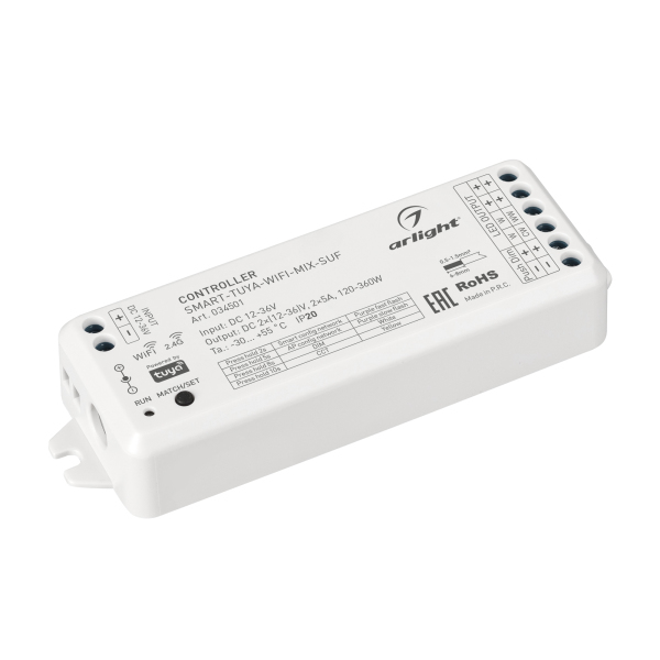 Контроллер Arlight SMART-TUYA-WIFI-MIX-SUF (12-36V, 2x5A, 2.4G) (IP20 Пластик, 5 лет) 034501