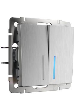 Выключатель Werkel двухклавишный проходной с подсветкой cеребряный рифленый W1122109 4690389159633