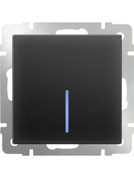 Выключатель Werkel одноклавишный проходной с подсветкой черный матовый WL08-SW-1G-2W-LED 4690389054181