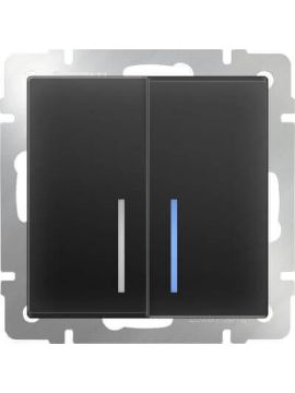 Выключатель Werkel двухклавишный с подсветкой черный матовый WL08-SW-2G-LED 4690389054198