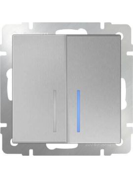 Выключатель Werkel двухклавишный с подсветкой серебряный WL06-SW-2G-LED 4690389053870