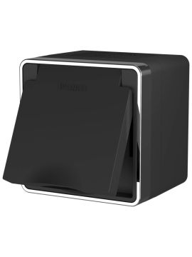 Розетка влагозащищенная с заземлением, с защитной крышкой и шторками Werkel Gallant черный/хром W5071235 4690389164637