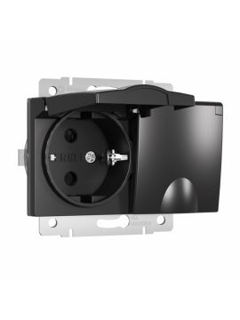Розетка двойная влагозащищенная с заземлением с защитной крышкой и шторками Werkel черный W1172208 4690389178092