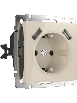 Розетка с заземлением, шторками и USBх2 Werkel слоновая кость W1171503 4690389155833