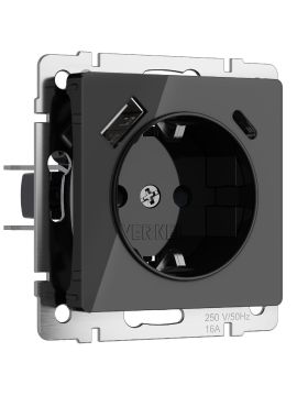 Розетка с заземлением, шторками и USB тип A+C Werkel 4690389197741 W1171748 a064044