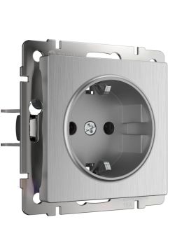 Розетка с заземлением и шторками Werkel cеребряный рифленый W1171109 4690389159725