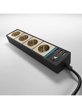 Розеточный блок Werkel 4-х местный + 3 USB черный/шампань W6514944 4690389163746