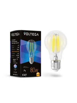 Лампа светодиодная филаментная Voltega E27 8W 3000K груша прозрачная 7229
